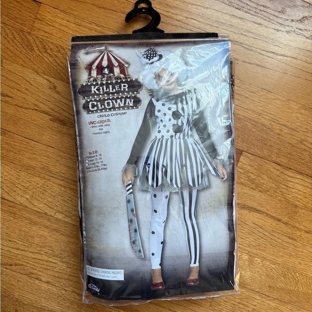 Killer Clown Child Costume, size 8-10, black and white - Picture 2 of 15